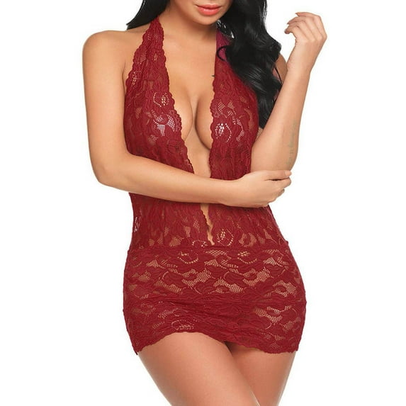 Owordtank Lingerie Bodysuit Halter Sexy Lingerie Dress Lace One Piece Lace Bodysuit