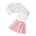 thumbnail image 1 of Owordtank Little Baby Girls Summer 3 Piece Outfits Long Sleeve Hollow Cover Up Tops + Sleeveless Camisole + Pleated Skirt Set, 1 of 3