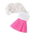 thumbnail image 1 of Owordtank Little Baby Girls Summer 3 Piece Outfits Long Sleeve Hollow Cover Up Tops + Sleeveless Camisole + Pleated Skirt Set, 1 of 3