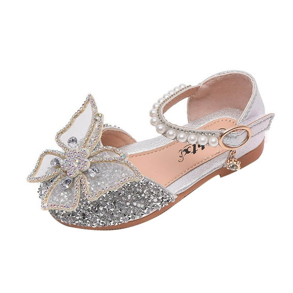 Owordtank Little Girls Dress Shoes Bow Flower Wedding Party Bridesmaids Shoe Glitter Sequins Rhinestone Princess Ballet Flats