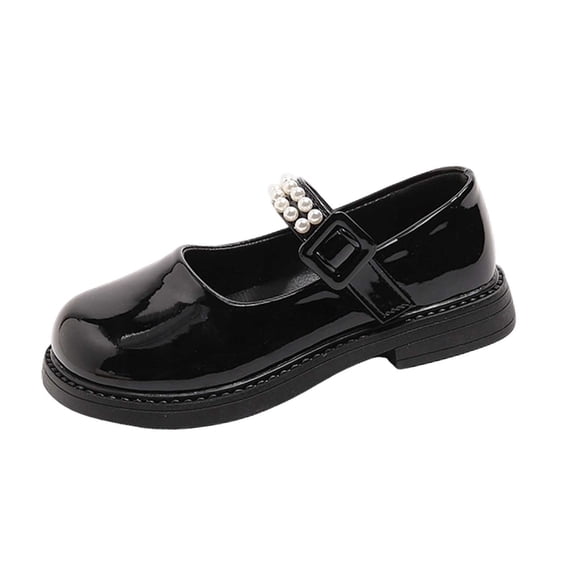 Owordtank Mary Jane Shoes for Girls with Pearls, PU Leather Flats Dress Boots School Uniform Shoes for Kids