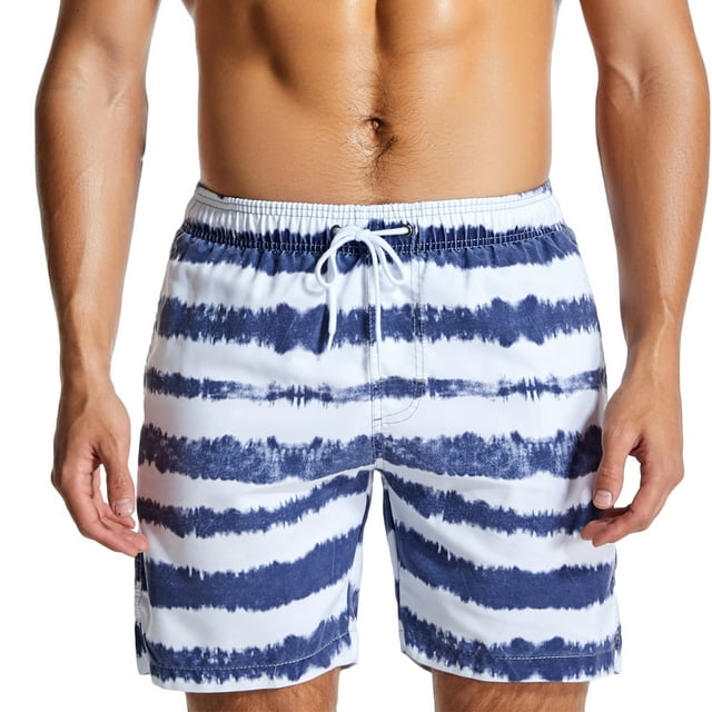 Owordtank Men's Hawaiian Striped Beach Shorts Casual Lightweight