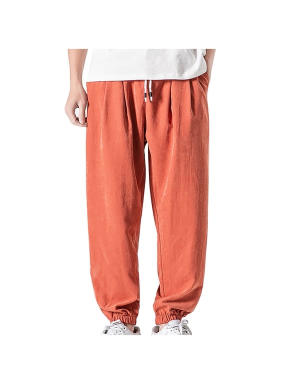 Men's Plus Size Elastic Waist Drawstring Comfy Cuffed Pants with Pocket