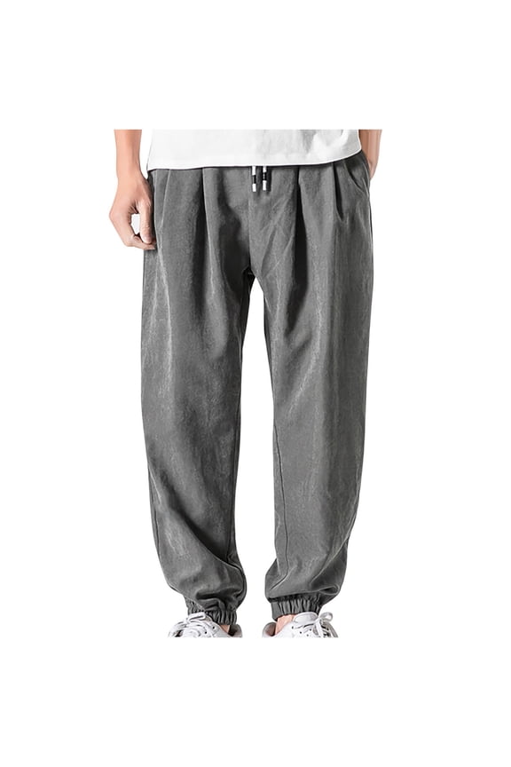 Men's Plus Size Elastic Waist Drawstring Comfy Cuffed Pants with Pocket