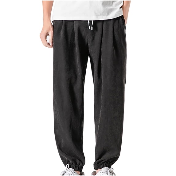 Owordtank Men's Plus Size Elastic Waist Drawstring Comfy Cuffed Pants with Pocket