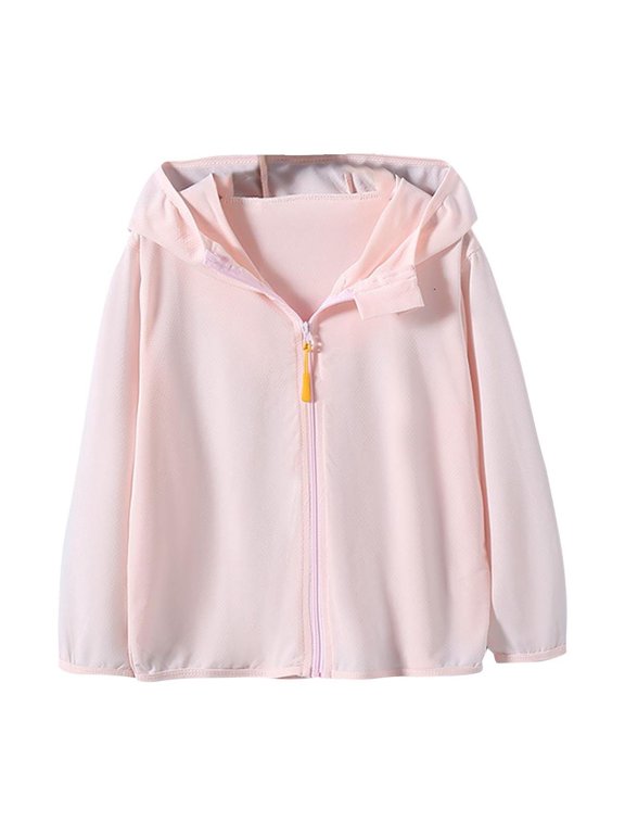Mesh Breathable Kids Hooded Sun Protection Jacket Yellow Zipper Full Elastic Cuff Lightweight Summer Outerwear