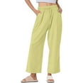 thumbnail image 1 of Owordtank Women Linen Pants Summer Casual Loose Wide Leg Palazzo Pants Smocked High Waist Flowy Beach Trousers, 1 of 7