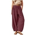 thumbnail image 1 of Owordtank Women's Loose Cotton Linen Harem Pants Fashion Solid Baggy Casual Pants High Waist Yoga Boho Trousers, 1 of 7