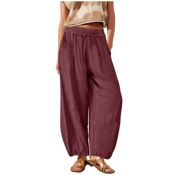 Owordtank Women's Loose Cotton Linen Harem Pants Fashion Solid Baggy Casual Pants High Waist Yoga Boho Trousers