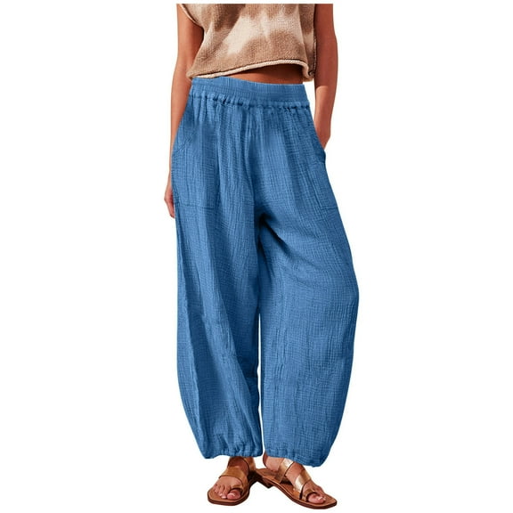 Owordtank Women's Loose Cotton Linen Harem Pants Fashion Solid Baggy Casual Pants High Waist Yoga Boho Trousers