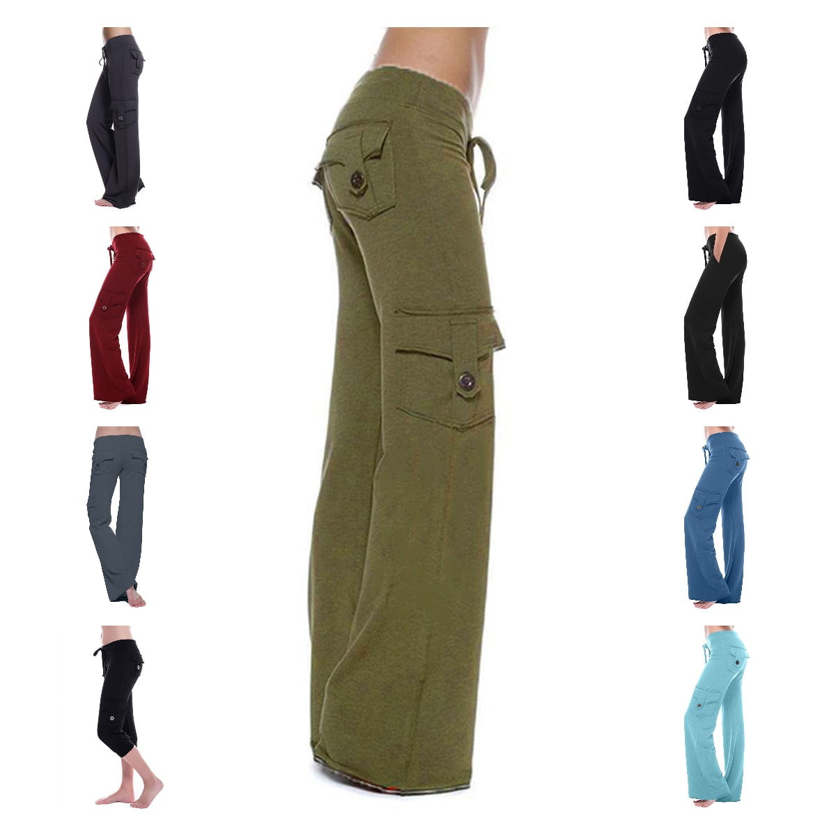 Wide Leg Yoga Pants,Casual Wide Leg Pants with Pockets - Cargo