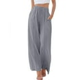 thumbnail image 1 of Owordtank Women Summer Linen Beach Flowy Pants Lightweight Drawstring Waist Wide Leg Vacation Clothes with Pockets, 1 of 7