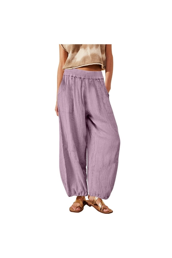 Women's Loose Cotton Linen Harem Pants Fashion Solid Baggy Casual Pants High Waist Yoga Boho Trousers