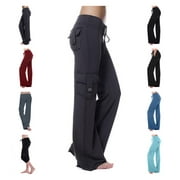 Owordtank Plus Size Cargo Lounge Pants for Women Casual Wide Leg Yoga Pants with Pockets