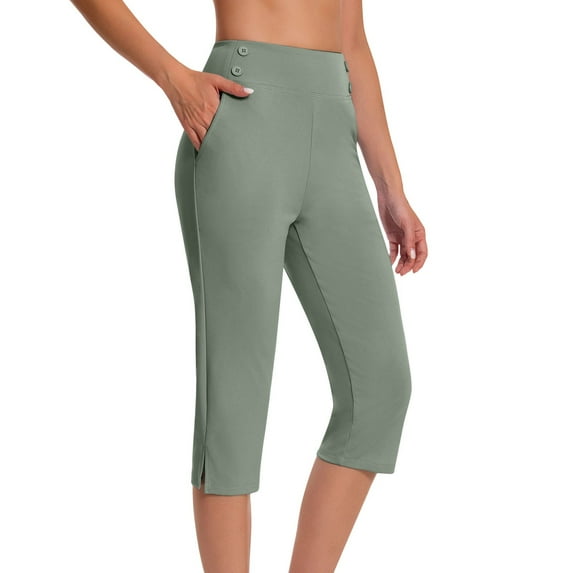 Owordtank Capri Pants for Women Wide Leg High Waisted Casual Lounge Summer Office Work Pants with Pockets