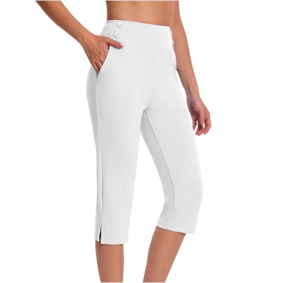 Owordtank Capri Pants for Women Wide Leg High Waisted Casual Lounge Summer Office Work Pants with Pockets