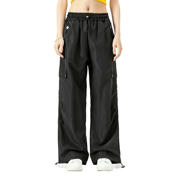 Owordtank Plus Size Women's Cargo Pants High Waist - Loose Fit Drawstring Trousers with Flap Pockets, Baggy Casual Parachute Pants for Everyday Wear