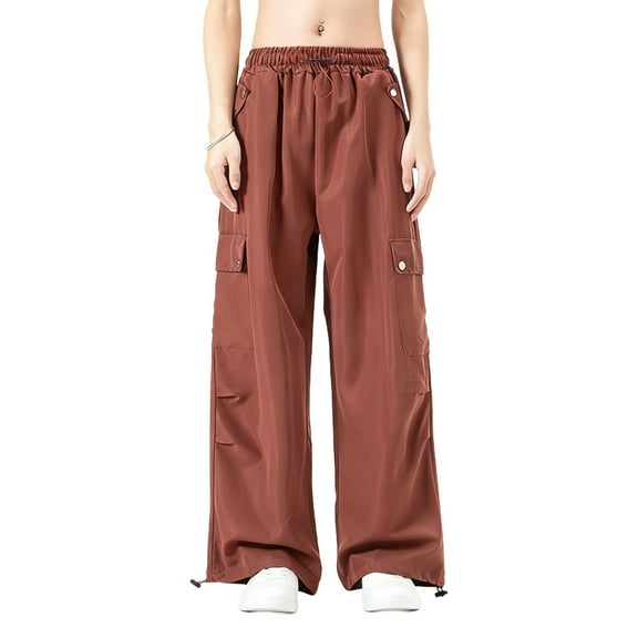 Owordtank Plus Size Women's Cargo Pants High Waist - Loose Fit Drawstring Trousers with Flap Pockets, Baggy Casual Parachute Pants for Everyday Wear