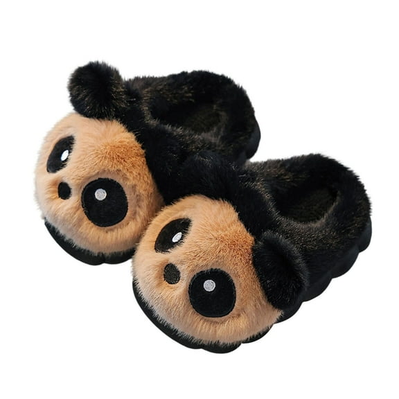 Owordtank Plush Panda Slippers for Kids Non-Slip House Shoes with Sole Cozy Animal Slides with Cute Cartoon Design