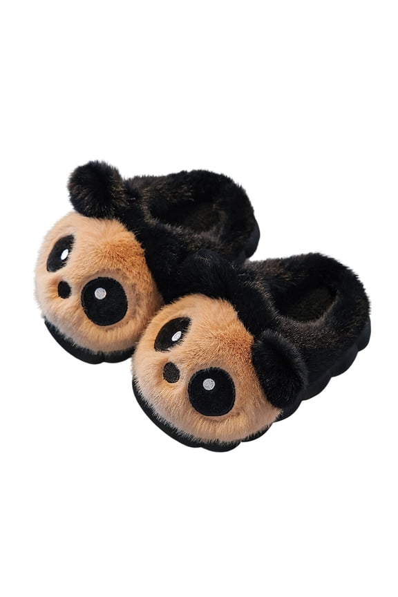 Plush Panda Slippers for Kids Non-Slip House Shoes with Sole Cozy Animal Slides with Cute Cartoon Design