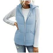 Owordtank Puffer Vest for Women with Hood Outerwear Full Zip Sleeveless Vest Coat