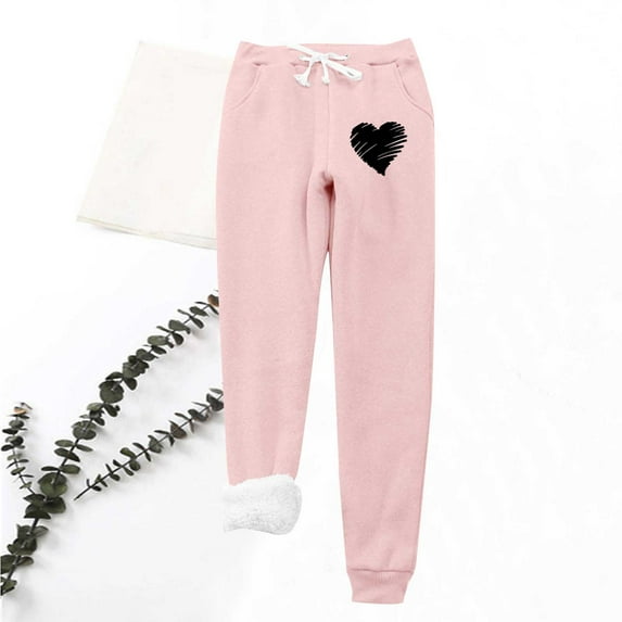 Owordtank Sherpa Lined Graphic Sweatpants for Women Drawstring Elastic Waist Winter Pants for Cold Weather Women's de?als under 15