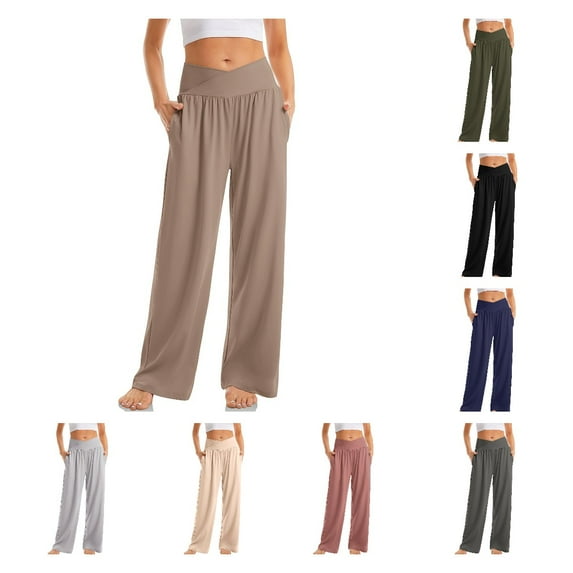 Owordtank Slim Fit Sports Plus Size High Waist Loose Yoga Trouser for Women Solid Color Casual Pants Petite