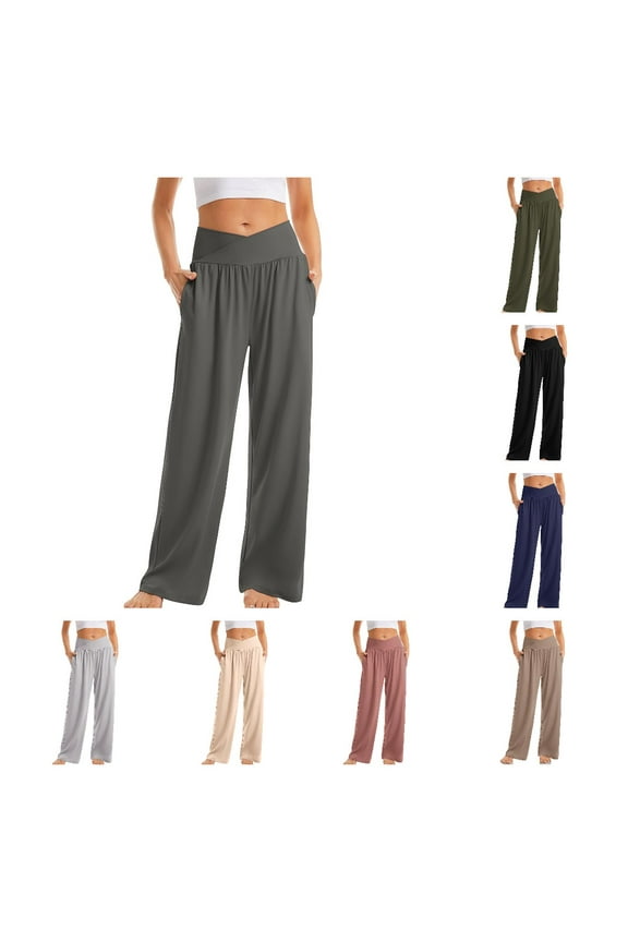 Slim Fit Sports Plus Size High Waist Loose Yoga Trouser for Women Solid Color Casual Pants Petite