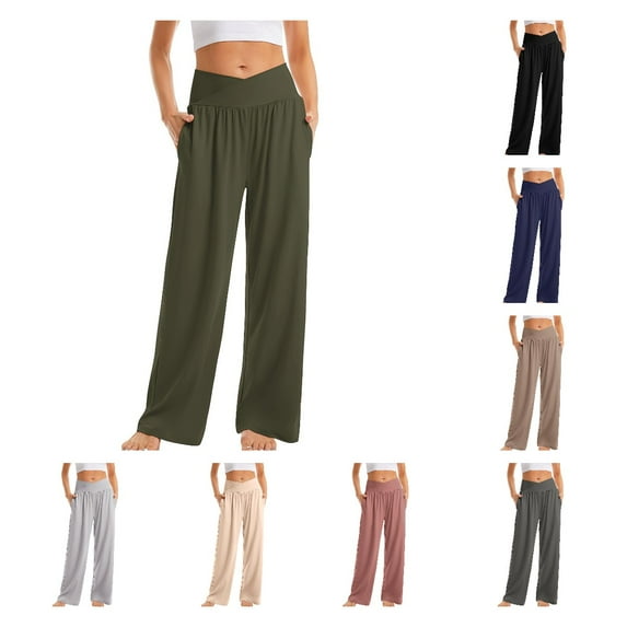 Owordtank Slim Fit Sports Plus Size High Waist Loose Yoga Trouser for Women Solid Color Casual Pants Petite