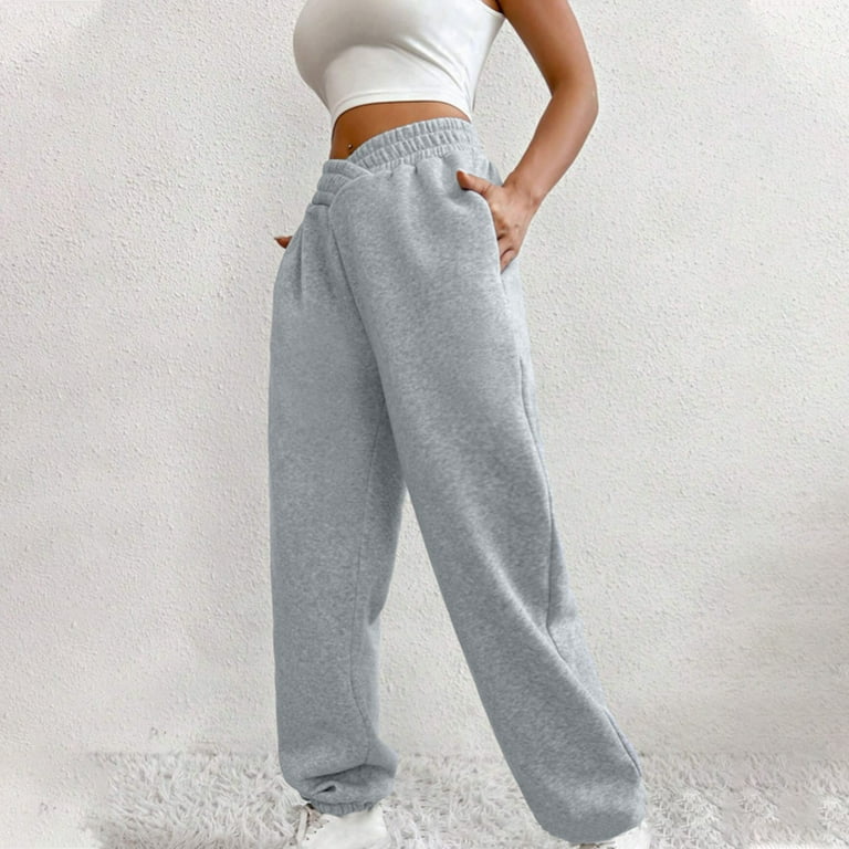 Owordtank Solid Color Sweatpants for Women with Pockets Elastic Waist Jogger Pants Time and Clarence under 10