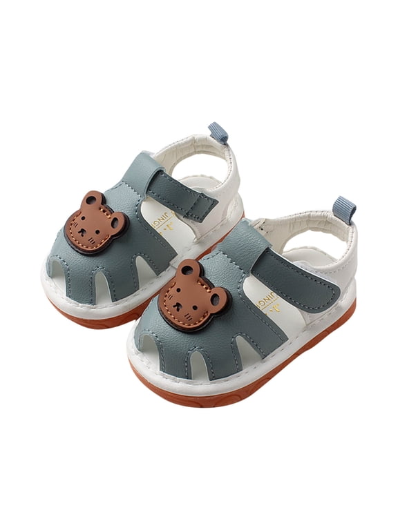 Squeaky Shoes for Infant Girls Boys Anti-Slip Shoes for First Walkers Shoes Baby Rubber Sole Open-Toe Bear Sandals