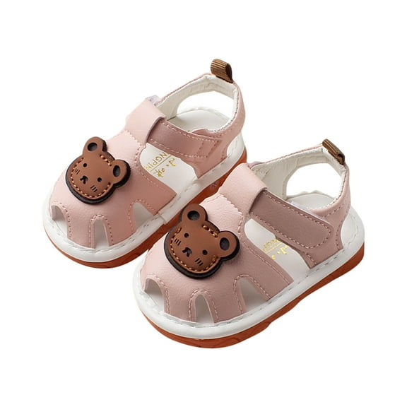 Owordtank Squeaky Shoes for Infant Girls Boys Anti-Slip Shoes for First Walkers Shoes Baby Rubber Sole Open-Toe Bear Sandals