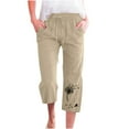 thumbnail image 1 of Owordtank Straight Leg Wide Leg Casual Pants for Women with Pockets Print Loose Elastic Trouser, 1 of 5