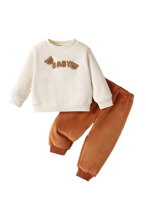 Toddler Baby Boy Clothes Outfits Long Sleeve Bear Sweatshirt and Jogger Pants Fall Winter Sweatsuit Set