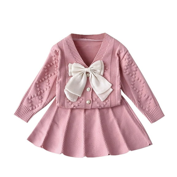 Owordtank Toddler Baby Girl Fall Winter Clothes Knitted Buttons Sweater Top Mini Skirt Set Cardigan Sweater Dress Outwear