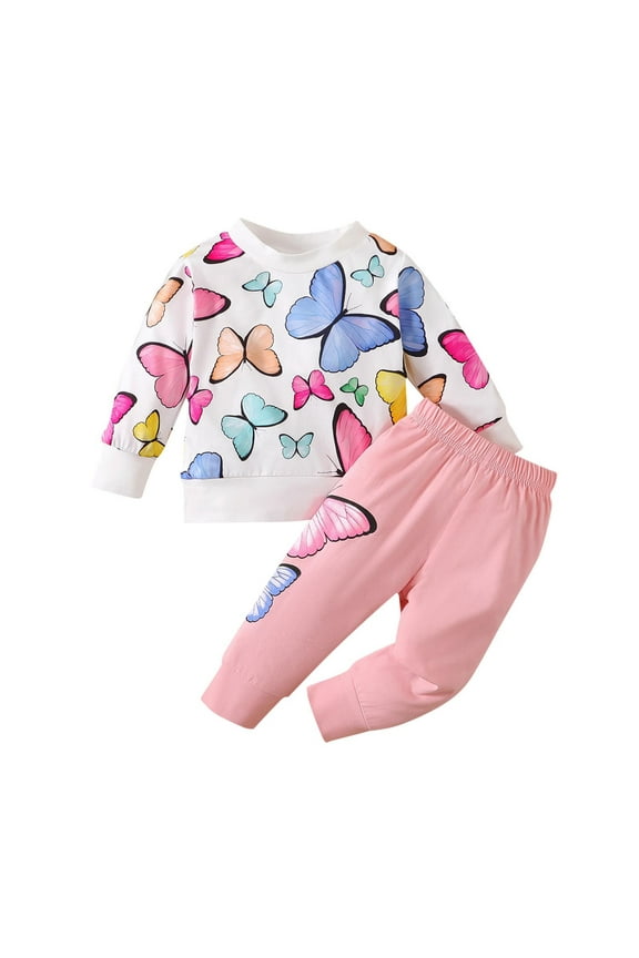 Toddler Baby Girl Fall Winter Outfit Butterfly Sweatshirt Pants Set Cute Clothes 3Months - 2Years