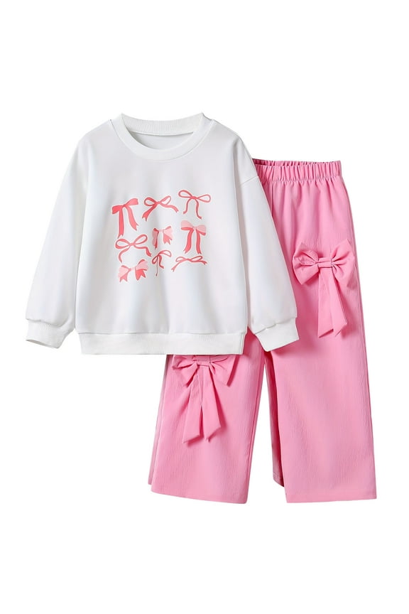 Toddler Baby Girl Fall Winter Outfits Long Sleeve Cute Bow Crewneck Sweatshirt + Pants Set Infant Clothes