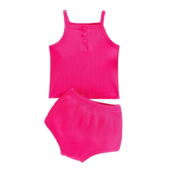Owordtank Toddler Baby Girls 2 Piece Outfits Ribbed Knit Summer Cami Tank Tops and Shorts Sets for Kids 6M-6T