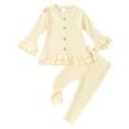 thumbnail image 1 of Owordtank Toddler Baby Girls Fall Outfits Solid Color Ribbed Long Sleeve Shirt + Elastic Pants Set Baby Cute 2 Piece Clothes, 1 of 8