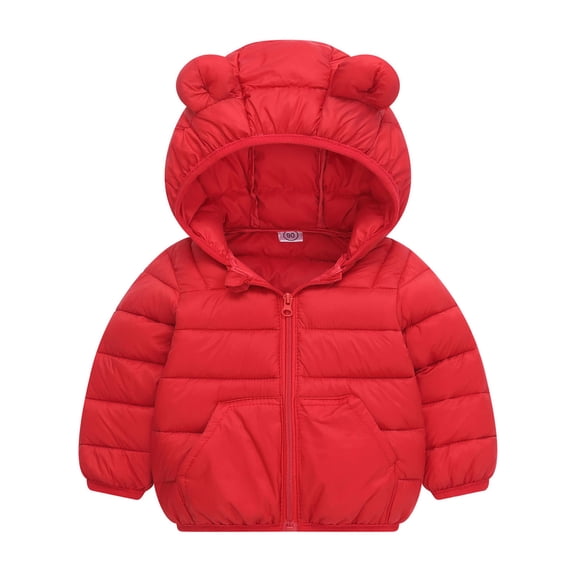 Owordtank Toddler Bear Ear Hooded Quilted Puffer Jacket Full Zip Warm Lightweight Coat With Side Pockets