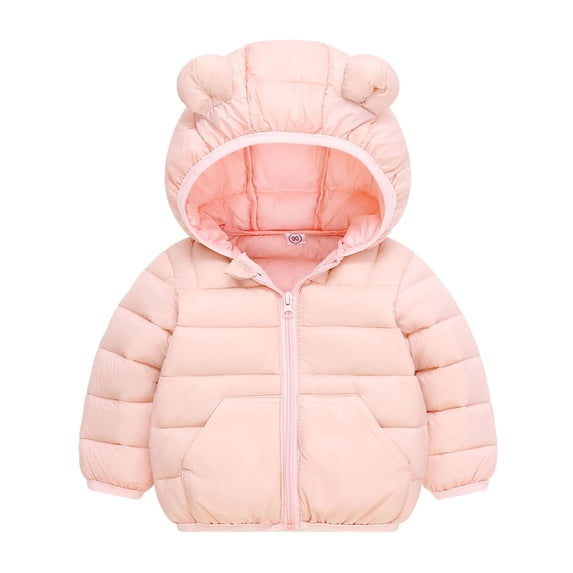 Owordtank Toddler Bear Ear Hooded Quilted Puffer Jacket Full Zip Warm Lightweight Coat With Side Pockets