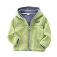 thumbnail image 1 of Owordtank Toddler Fleece Zip Hooded Jacket, Contrast Lining Badge Decor Warm Daily Outerwear 2-8Years, 1 of 3