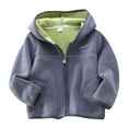 thumbnail image 1 of Owordtank Toddler Fleece Zip Hooded Jacket, Contrast Lining Badge Decor Warm Daily Outerwear 2-8Years, 1 of 4