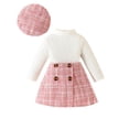 thumbnail image 1 of Owordtank Toddler Girl Fall Winter Outfit: Ribbed Long Sleeve Top with Plaid Tweed Skirt & Beret Hat Set, Photoshoot & Holiday Baby Clothes, 1 of 8