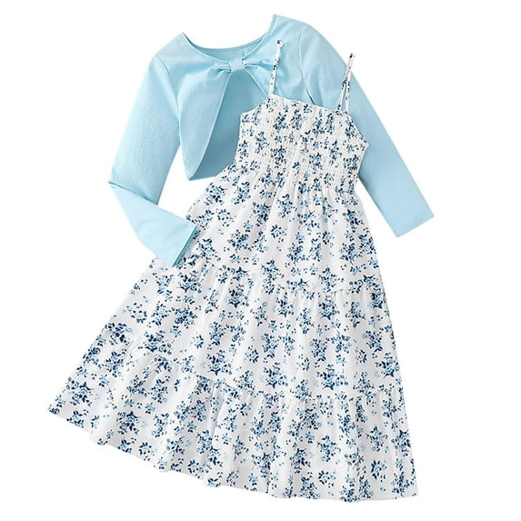 Owordtank Toddler Girl Sleeveless Dresses and Long Sleeve Ruffle Cardigan 2 Piece Fall Outfits for 8-12T