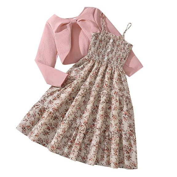 Owordtank Toddler Girl Sleeveless Dresses and Long Sleeve Ruffle Cardigan 2 Piece Fall Outfits for 8-12T