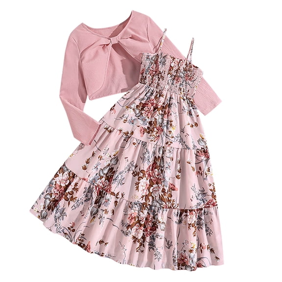 Owordtank Toddler Girl Sleeveless Dresses and Long Sleeve Ruffle Cardigan 2 Piece Fall Outfits for 8-12T