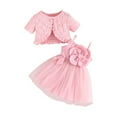 thumbnail image 1 of Owordtank Toddler Girls 2 Piece Outfits Tulle Cute Camisole Dress with Flutter Sleeve Eyelets Cardigan Set Summer Clothes, 1 of 8