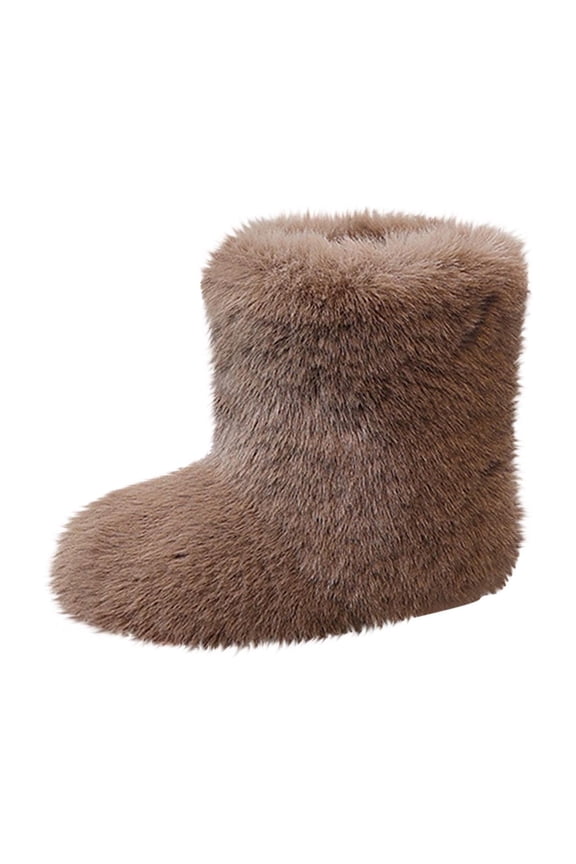 Toddler Girls Faux Fur Boots Fluffy Furry Snow Boots Mid Calf Winter Warm Outdoor Flat Boots for Kids