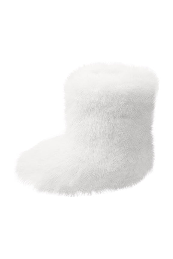 Toddler Girls Faux Fur Boots Fluffy Furry Snow Boots Mid Calf Winter Warm Outdoor Flat Boots for Kids